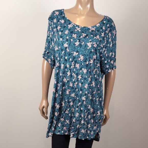 Joe Fresh Floral Tunic Top Womens Plus Size 3X Green Short Sleeve Tshirt - Picture 10 of 10